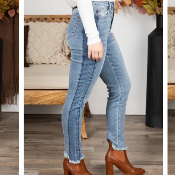 NWT JUDY BLUE SIDE PANEL SLIM FIT RAW FRAYED STEP HEM TUMMY CONTROL SLIMMING - Picture 1 of 12